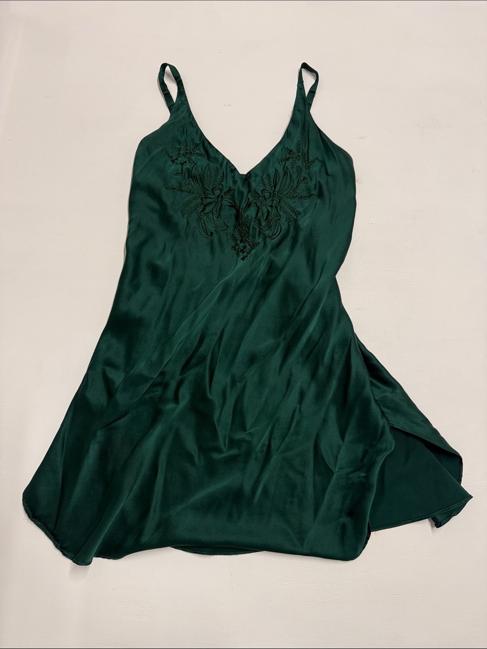 Victorias Secret Emerald Green 100% silk Slip Dress - Elegant V-Neck Nightwear